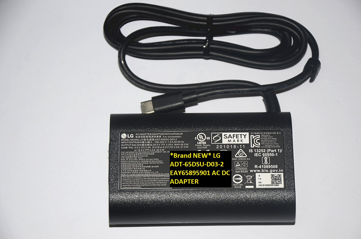 *Brand NEW* LG ADT-65DSU-D03-2 EAY65895901 20.0V 3.25A 65.0W AC DC ADAPTER